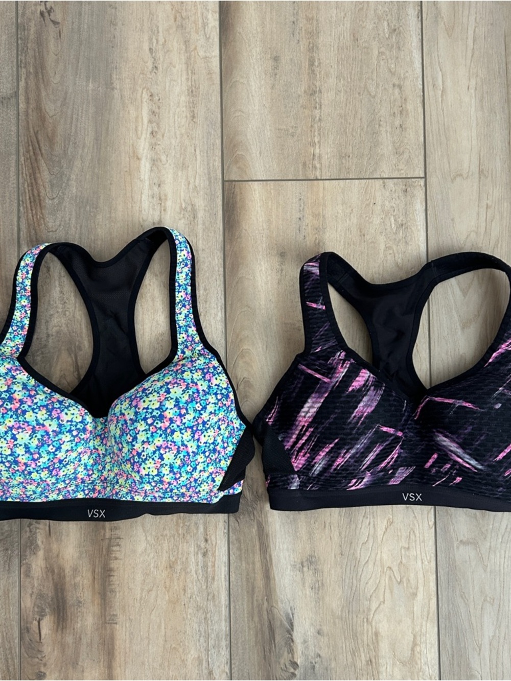 Victoria's Secret VSX Floral & Black-Pink Racerback Sports Bras
